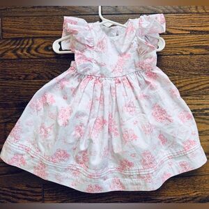 Janie and Jack White Dress with Pink Toile Bunny Print
